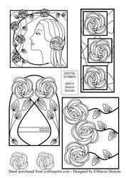 Digital Stamps - Nouveau Rose Set 2