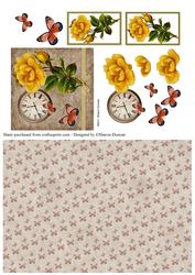 Rose and Time Decoupage and Paper - Yellow