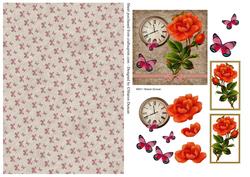 Rose and Time Decoupage and Paper - Red