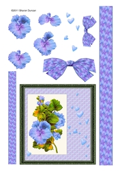 Pretty geranium decoupage with ribbons and bows - blue
