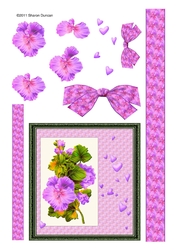 Pretty geranium decoupage with ribbons and bows - pink