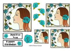 NOUVEAU ROSE - 4 Pretty Nouveau Rose Toppers - Turquoise