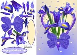 Purple Mauve Iris in Heart Decoupage
