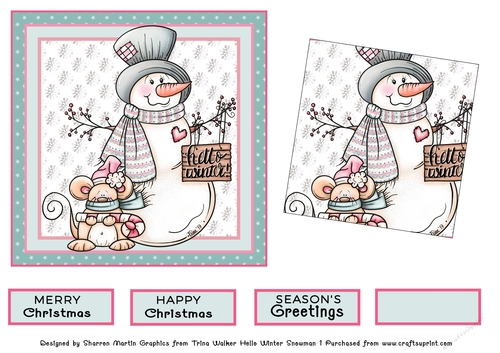 6x6 Card front, Twisted Pyramage - Hello Winter Snowman 
