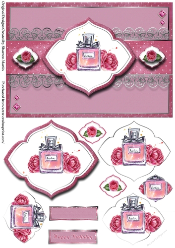 A5 Floral Perfume Perfection Card Front with Sentiments & Pyramage Layers 