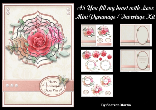 A5 You Fill My Heart With Love Mini Pyramage/Invertage Kit - x5 A4 Sheets 