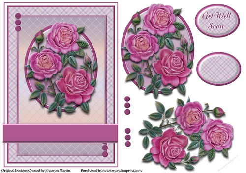 A5 Pink Roses Card Front, Topper and Decoupage