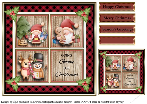 8x8 Going gnome for Christmas Card Front, Tag & Sentiments 
