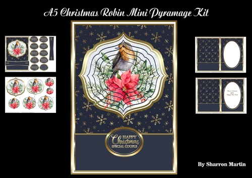 A5 Christmas Robin Mini Pyramage Kit - x4 A4 sheets 