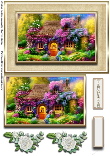 A5 Home Sweet Home Card Front, Topper, Flower Decoupage & Sentiments