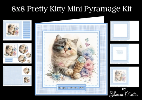 8x8 Pretty Kitty Mini Pyramage Kit - x6 A4 sheets 