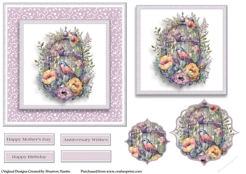 6x6 Birdcage 1 Card Front, Topper, Pyramage Layers and sentiments 