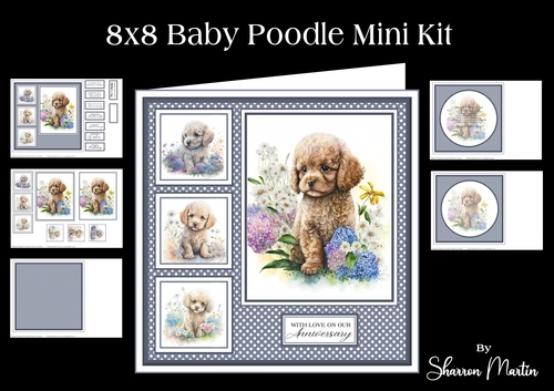 8x8 Baby Poodle Mini Kit - Decoupage, & Pyramage - x5 A4 sheets 