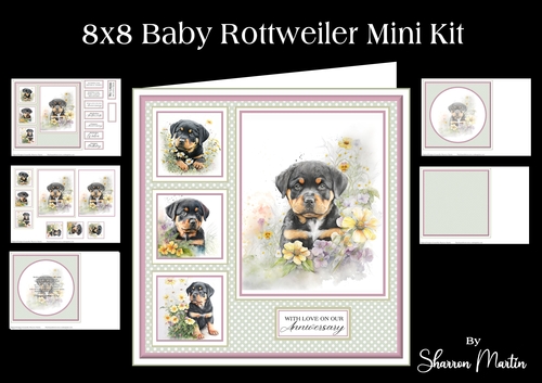 8x8 Baby Rottweiler Mini Kit - Decoupage, & Pyramage - x5 A4 sheets 