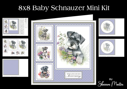 8x8 Baby Schnauzer Mini Kit - Decoupage, & Pyramage - x5 A4 sheets 