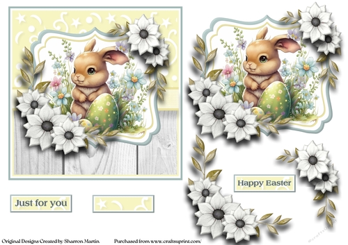 6x6 Easter Bunnie Card Front, Topper and Decoupage with sentiments 