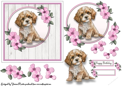 6x6 Cavapoo Birthday Card Front, Topper, Decoupage & Sentiments