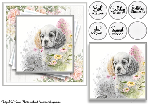 7x7 American Cocker 2 Card Front with Topper and Sentiments