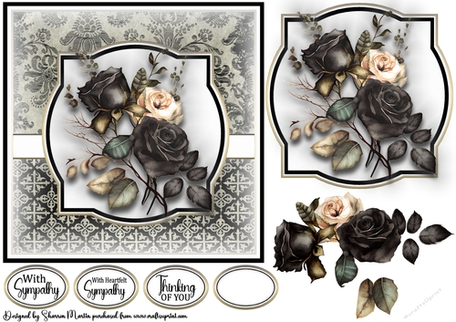 7x7 With Heartfelt Sympathy 1 Card Front, Topper, Decoupage & Sentiments 