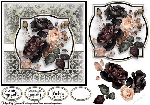 7x7 With Heartfelt Sympathy 3 Card Front, Topper, Decoupage & Sentiments 