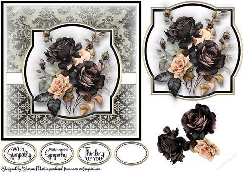 7x7 With Heartfelt Sympathy 4 Card Front, Topper, Decoupage & Sentiments 