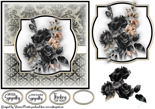7x7 With Heartfelt Sympathy 5 Card Front, Topper, Decoupage & Sentiments 