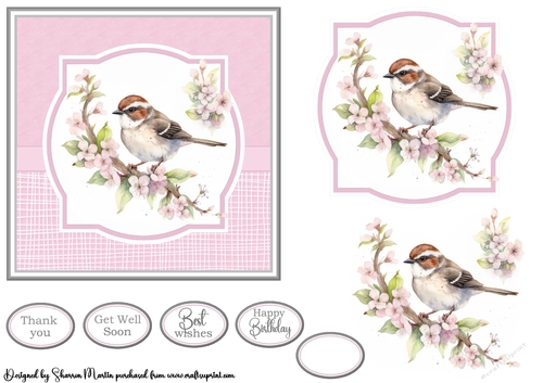 6x6 Sweet Little Robins 5 Card Front, Topper, Decoupage and sentiments