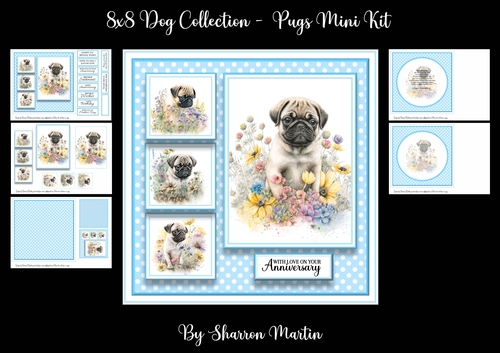 8x8 Pugs Mini Kit - x5 A4 Sheets 