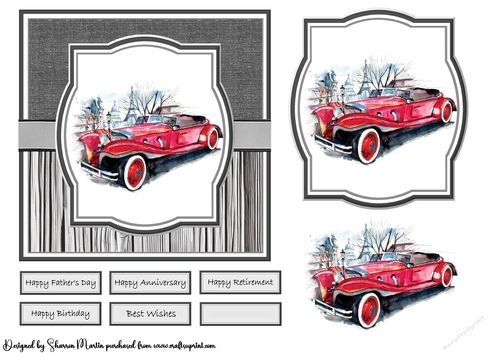 6x6 My Retirement Car Card Front, Topper, Decoupage and sentiments 