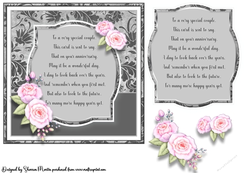 7x7 Pretty Pink Roses for your Anniversary Card Front, Topper and decoupage