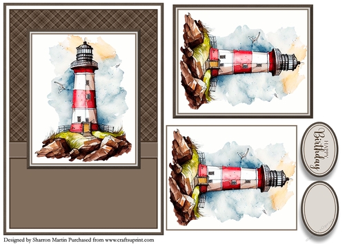 A5 Lighthouse 1 Card Front, Toppers and Sentiments