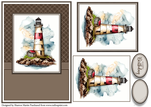 A5 Lighthouse 6 Card Front, Toppers and Sentiments