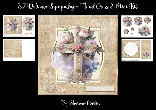 7x7 Delicate Sympathy - Floral Cross 2 Mini Kit - x4 A4 Sheets 