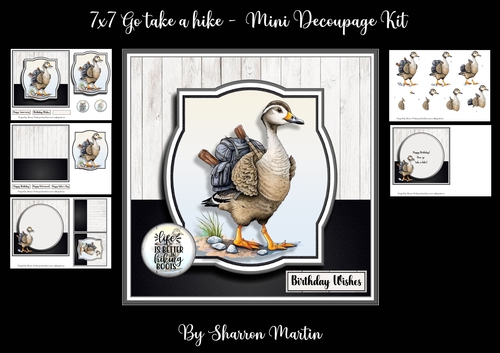 7x7 Go take a hike Mini Decoupage Kit - x5 A4 sheets 