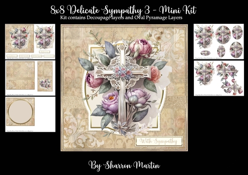 8x8 Delicate Sympathy 3 Floral Cross Mini Kit - x5 A4 sheets  