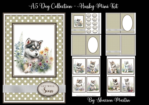 A5 Huskies Dog Collection Mini Kit - x6 A4 sheets