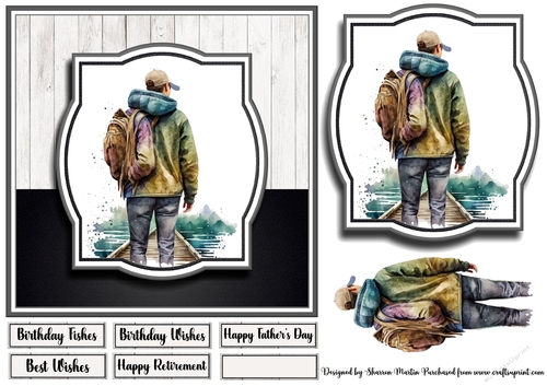 7x7 Fishing Man 1 Card Front, Topper, Decoupage & Sentiments