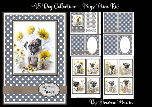 A5 Pugs Dog Collection Mini Kit - x6 A4 Sheets 