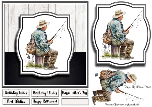 7x7 Fishing Man 2 Card Front, Topper, Decoupage & Sentiments