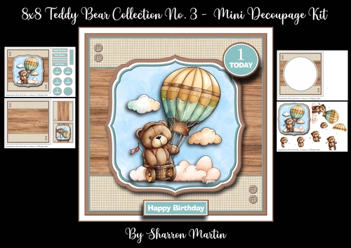 8x8 Teddy Bear Collection No. 3 - Mini Decoupage Kit - x4 A4 Sheets 