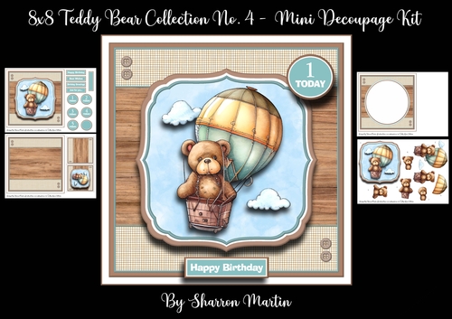 8x8 Teddy Bear Collection No. 4 - Mini Decoupage Kit - x4 A4 Sheets 