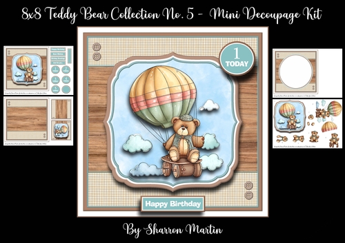 8x8 Teddy Bear Collection No. 5 - Mini Decoupage Kit - x4 A4 Sheets 