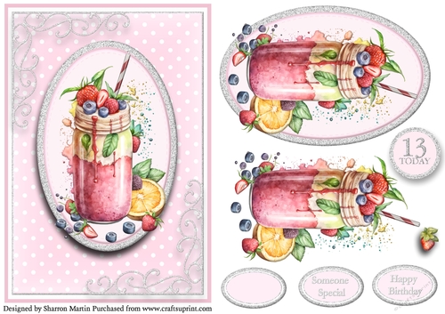 A5 So Smoothies.. 13th Birthday Cad Front with Topper, Decoupage & Sentiments 