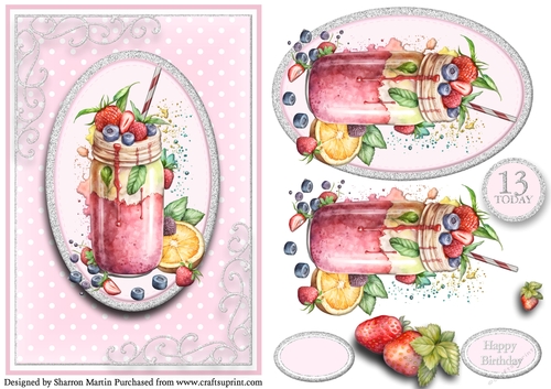 A5 So Smoothies.. 13th Birthday Cad Front with Topper, Decoupage & Sentiments 