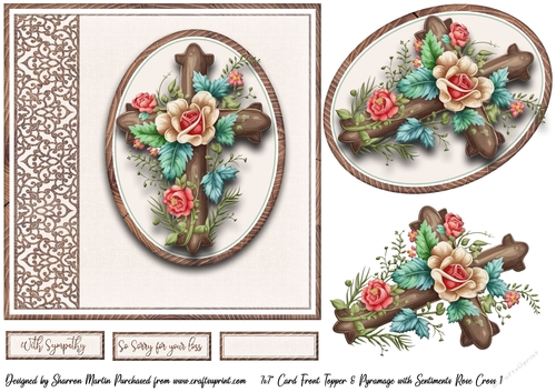 7x7 Rose Cross 1 Card Front, Topper, Decoupage & Sentiments 