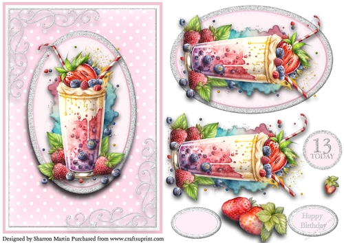 A5 So Smoothies.. 2 - 13th Birthday Cad Front with Topper, Decoupage & Sentiments 