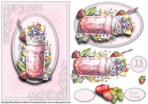 A5 So Smoothies.. 3 - 13th Birthday Cad Front with Topper, Decoupage & Sentiments 
