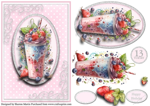 A5 So Smoothies.. 4 - 13th Birthday Cad Front with Topper, Decoupage & Sentiments 
