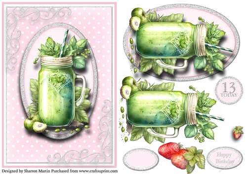 A5 So Smoothies.. 5 - 13th Birthday Cad Front with Topper, Decoupage & Sentiments 
