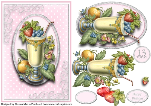 A5 So Smoothies.. 6 - 13th Birthday Cad Front with Topper, Decoupage & Sentiments 